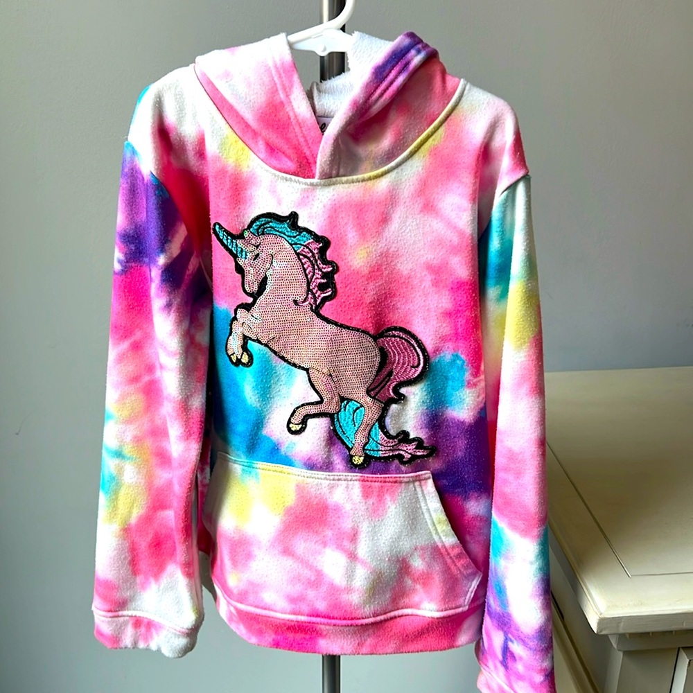 Lola + the Boys tie dye unicorn hoodie